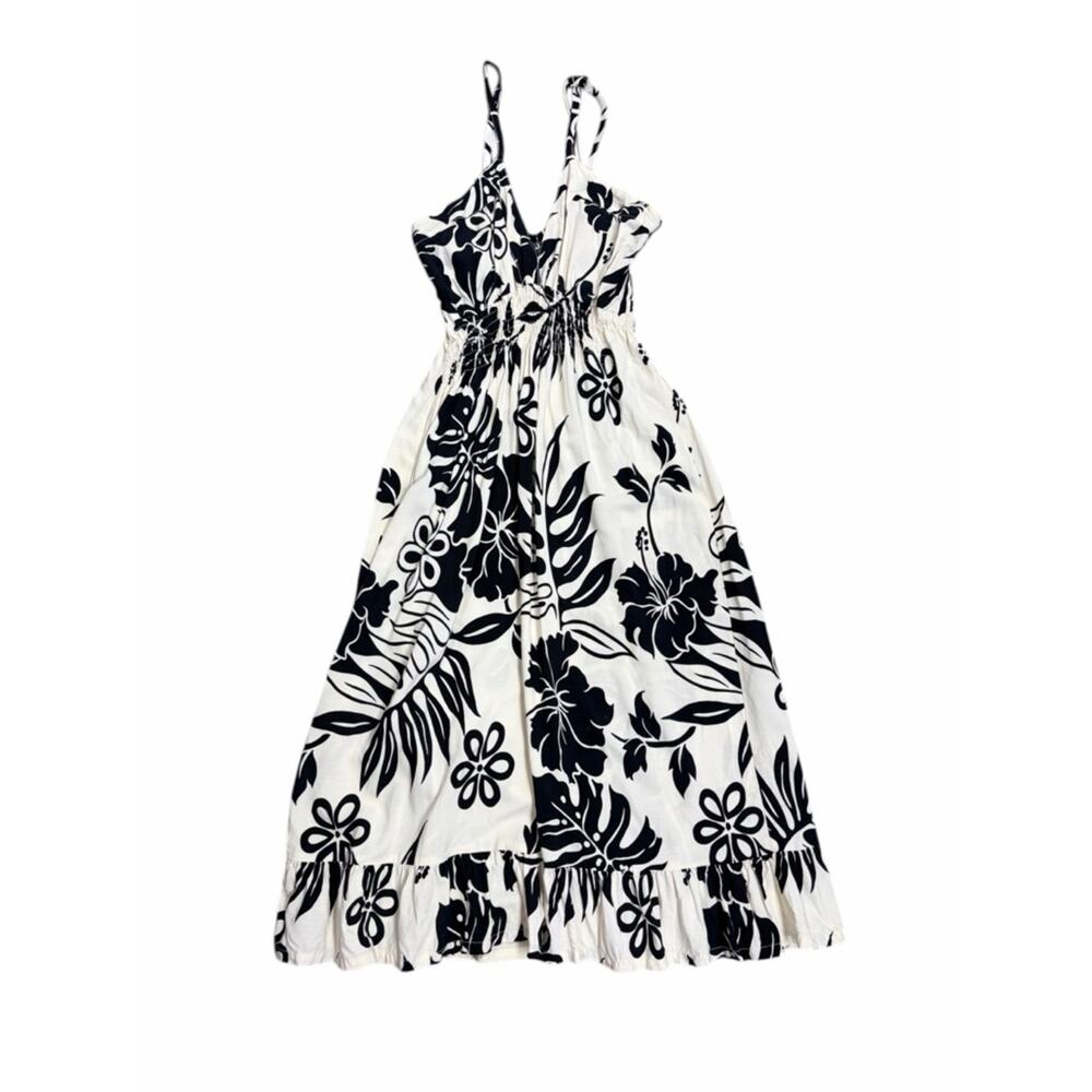 Tropical Floral Maxi Sundress One Size Black & Ivory -‎ One Size